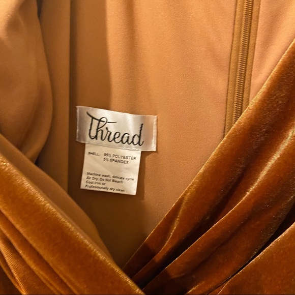 Thread Cap Sleeve Faux Wrap Velvet Maxi Dress in Golden Almond - Picture 5 of 9